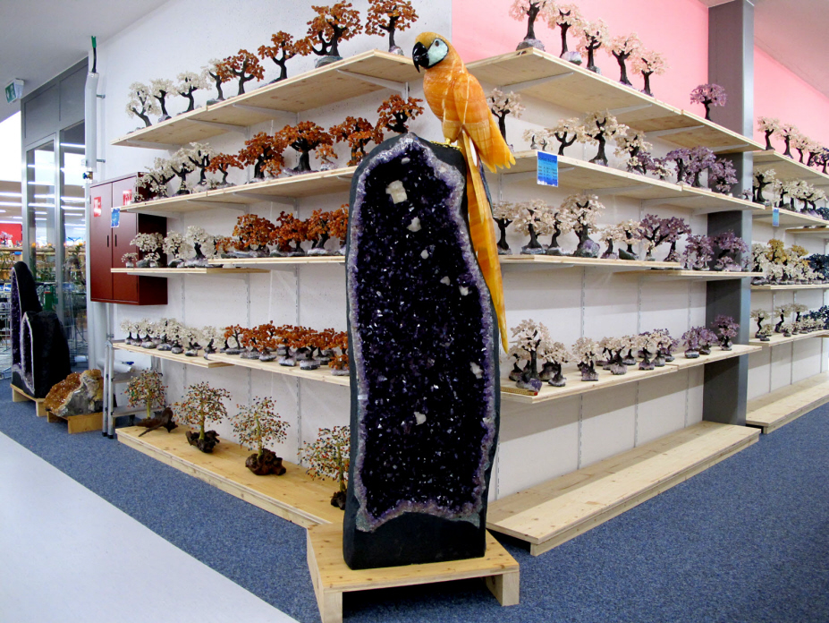 Amethystdruse mit Ara